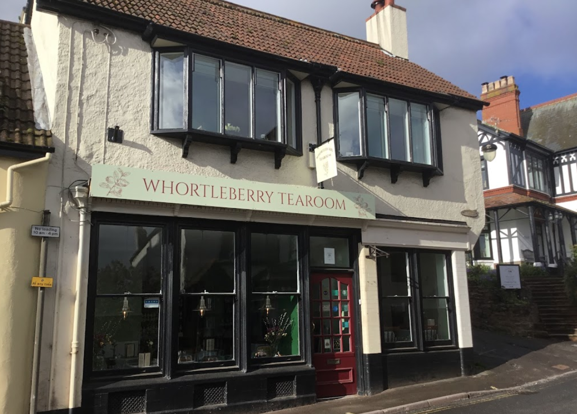 exterior of the Whortleberry Tearooms, an Exmoor Tearoom overlooking the main street in Porlock.