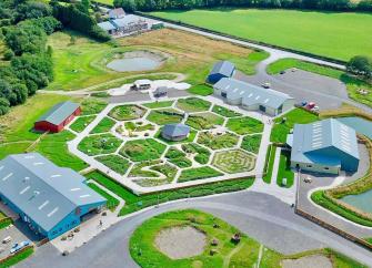 Aerial view of Quince Honey Farm in North Devon.