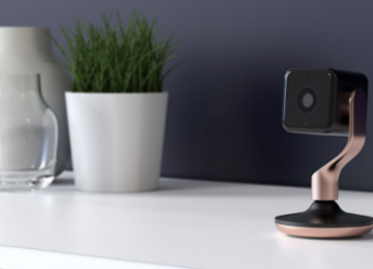 Smart Tech device sits alongside a plant pot and vase in the home.