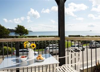 Seafront views from the balcony of a Falmouth beach apartment.