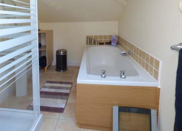 Bathroom with a shower, washbasin and bath.