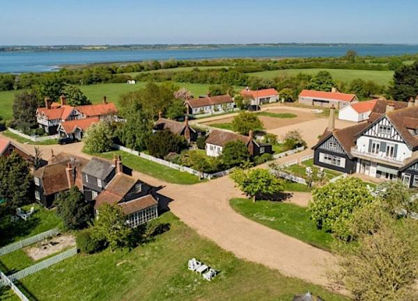 Aerial view of holiday cottages on Ocsa Island.