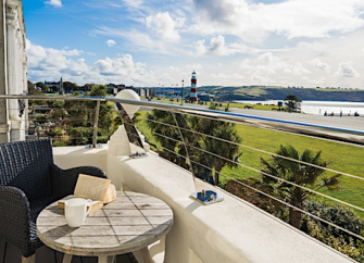 A seaside holiday apartment balcony overlooking Plymouth Hoe.