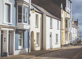 A row of Victorian town houses leading to the sae in Tenby.