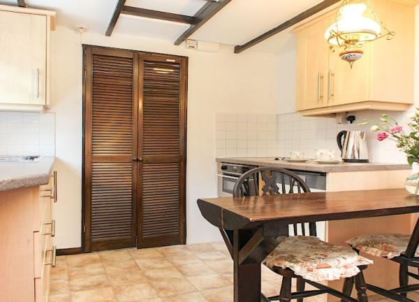 Fitted kitchen units and storage cupboards.