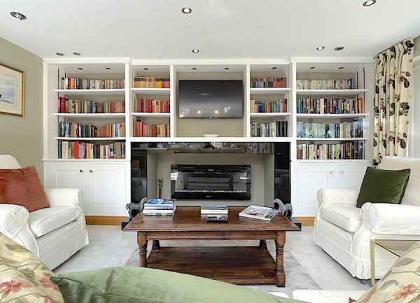The main seating area and TV