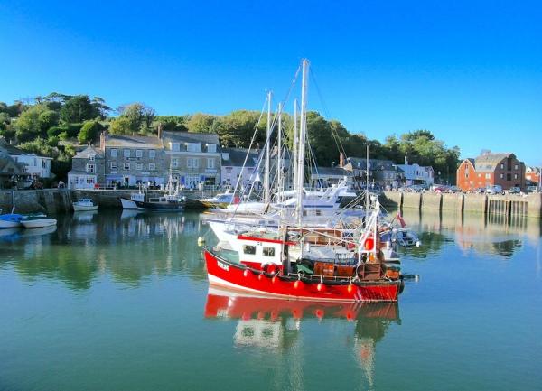 Fishing trawlers moored in Padstow Harbour.
