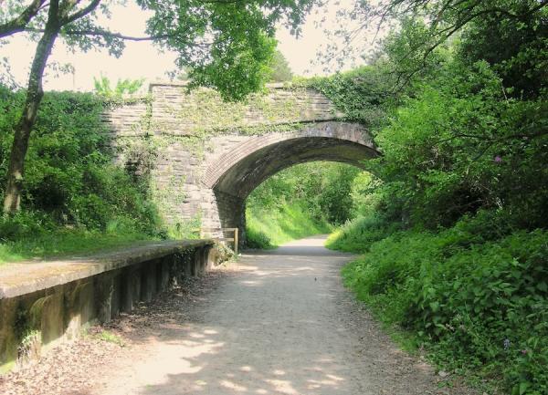 Cyclepath goes under an overbridge on an old railway line.