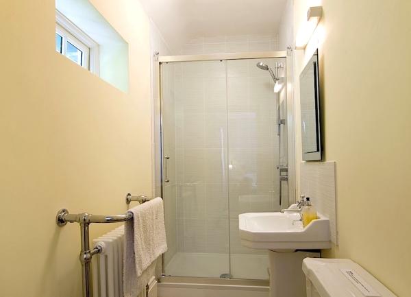 Bathroom with Shower, WC and a washbasin.