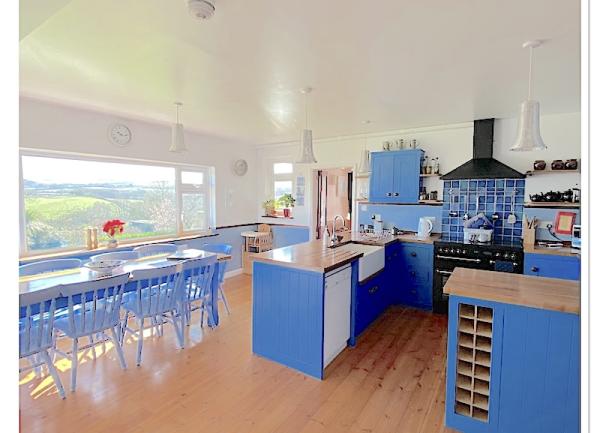 Kitchen diner with integrated appliances and dining table for 10