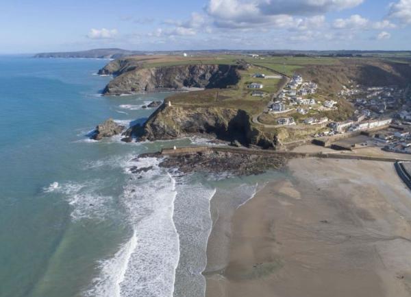 Aeerial view of Portreat beach at low tide.