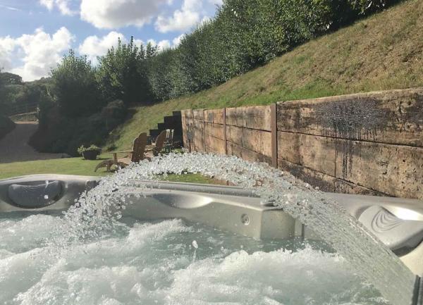 Close-up of a bubbling garden hot tub