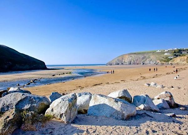 Sandy Mawgan Porth Beach in North Cornwall.