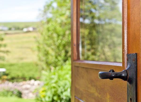 Front door to garden with rural views.