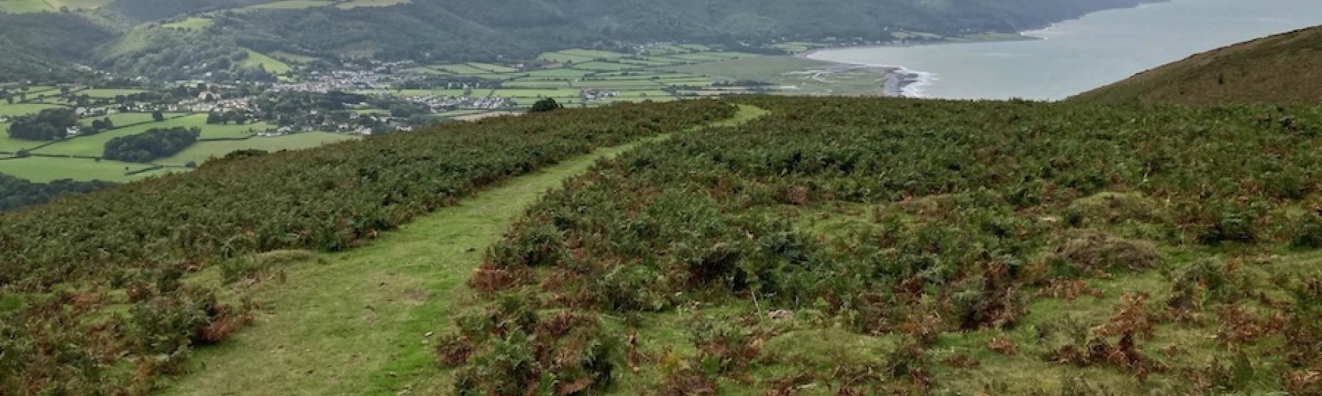 View from a hilltop footpath of Porlock Bay on Exmoor.