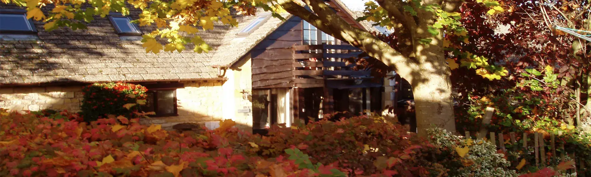 A country Cotswold Cottage garden full of autumn colours