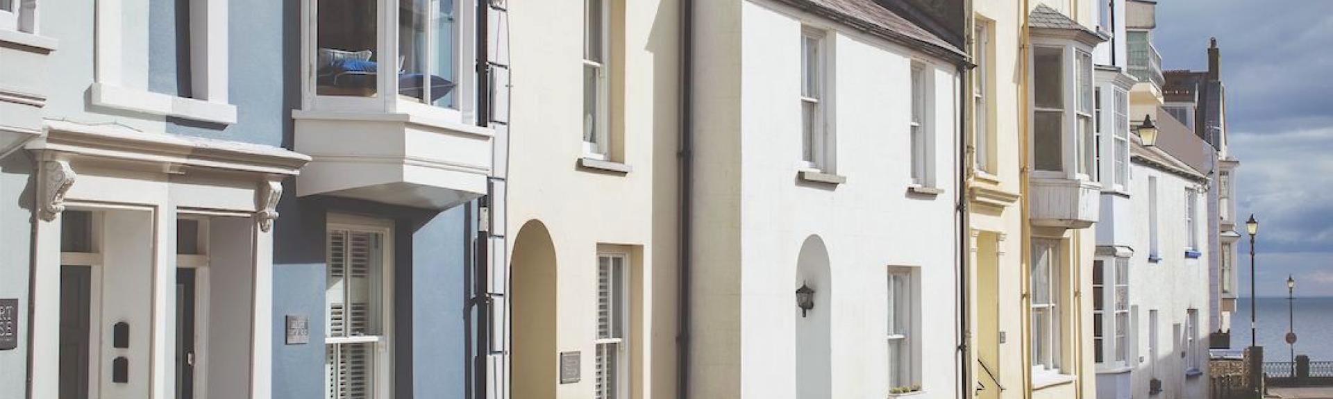 A row of Victorian town houses leading to the sae in Tenby.