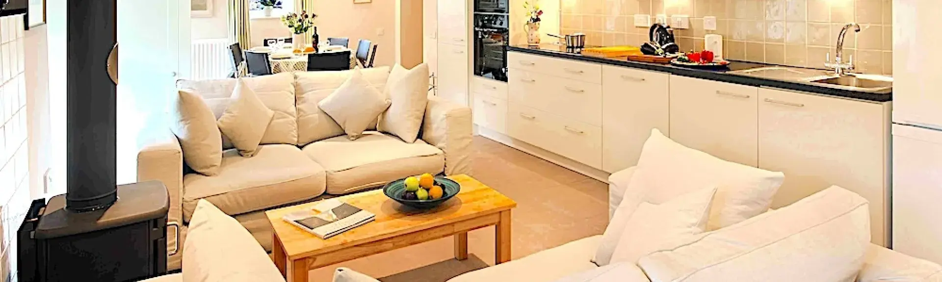 Open plan living area in a Peak District barn conversion.