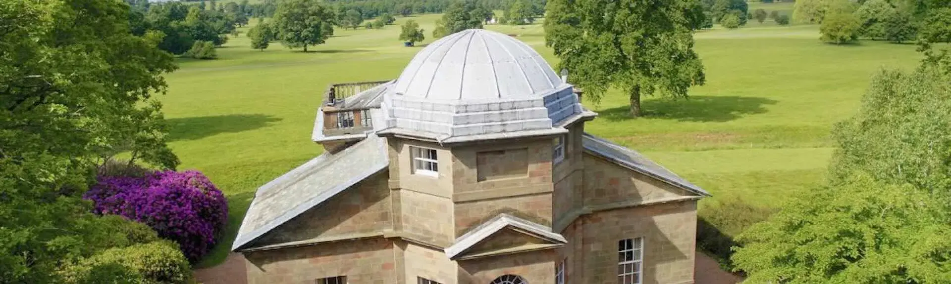 Temple folly on a country estate converted to a luxury cottage.