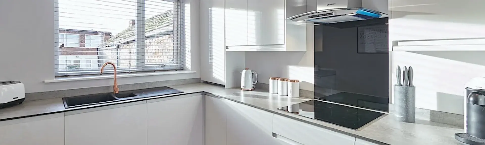 A fitted kitchen with state-of-the-art appliances.