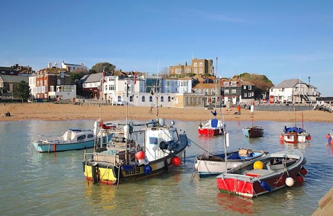 Discover Kent Holiday Cottages. Photo credit: Khina Cottage, Broadstairs Yachts and small fishing boats anchored in Broadstairs harbour at high tide.