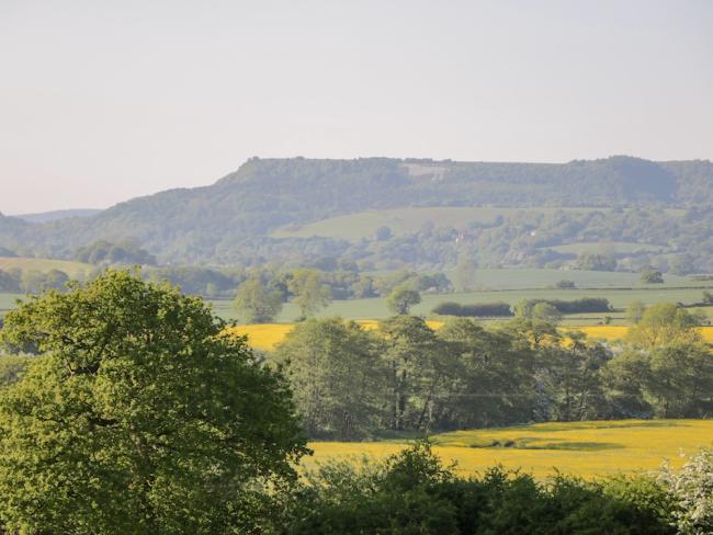 Boroughbridge HolidayCottages Available to Rent A distant view across a valley with fields of rape flowers in full bloom.