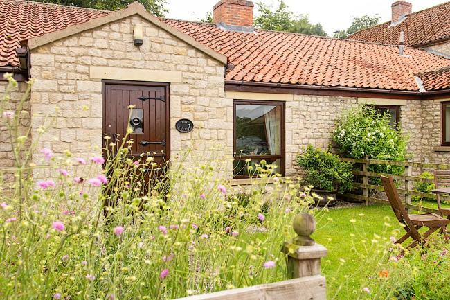 Single storey of a barn conversion overlooking a lawn on a North Yorkshire farm.