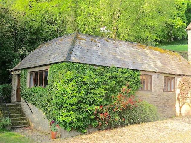 Ivey-clad exterior of an Exmoor stone barn conversion.