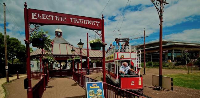 The Seaton end of the Seaton-Colyton Electric Tramway This popular attraction runs alongside the River Axe between Seaton and Colyton.